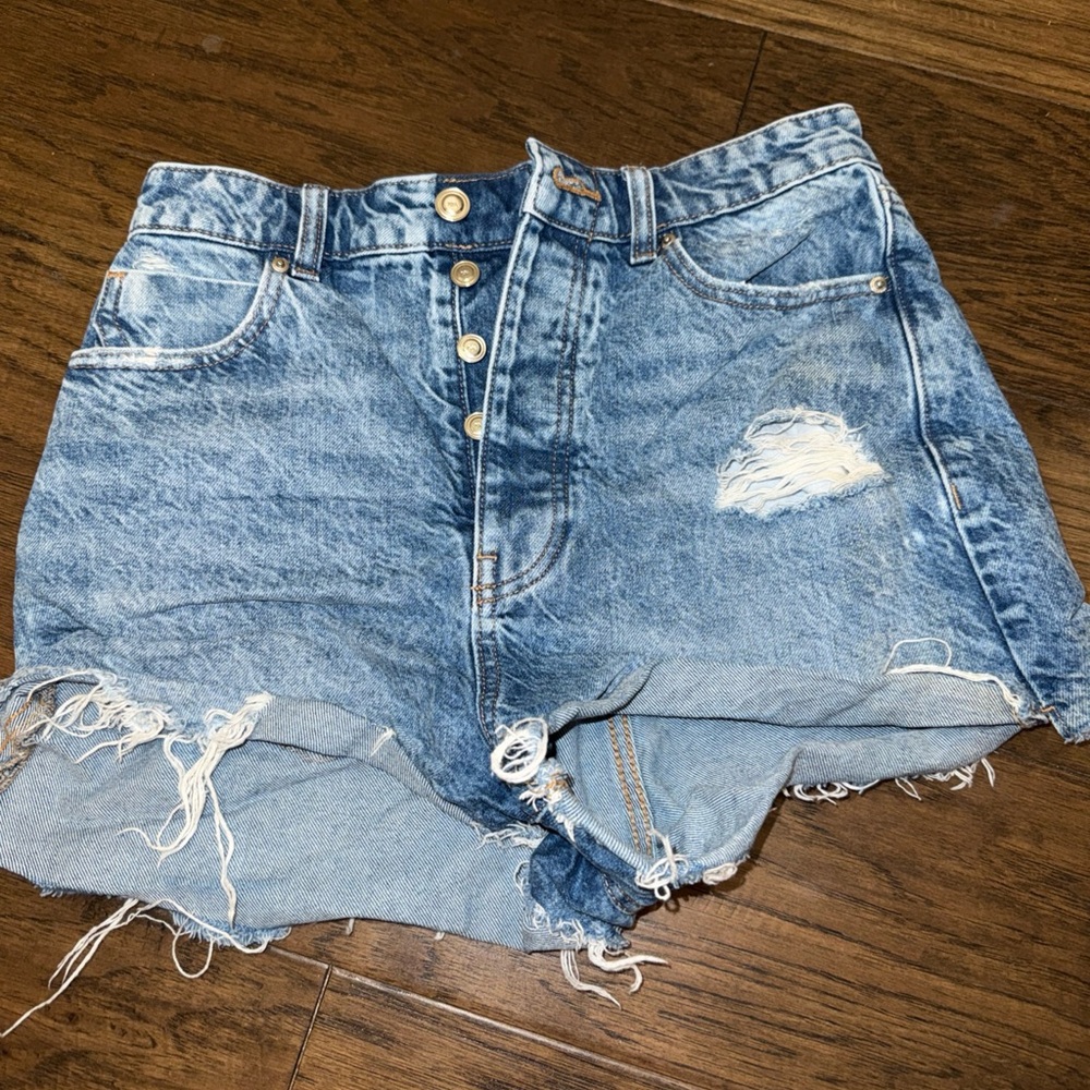 Zara Blue Denim Button-Up Shorts High Rise Shorts Size 4